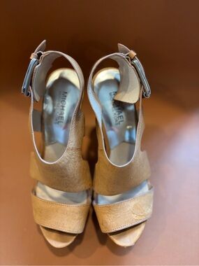MICHAEL Michael Kors Tan Open-Toe Ankle-Strap Heels